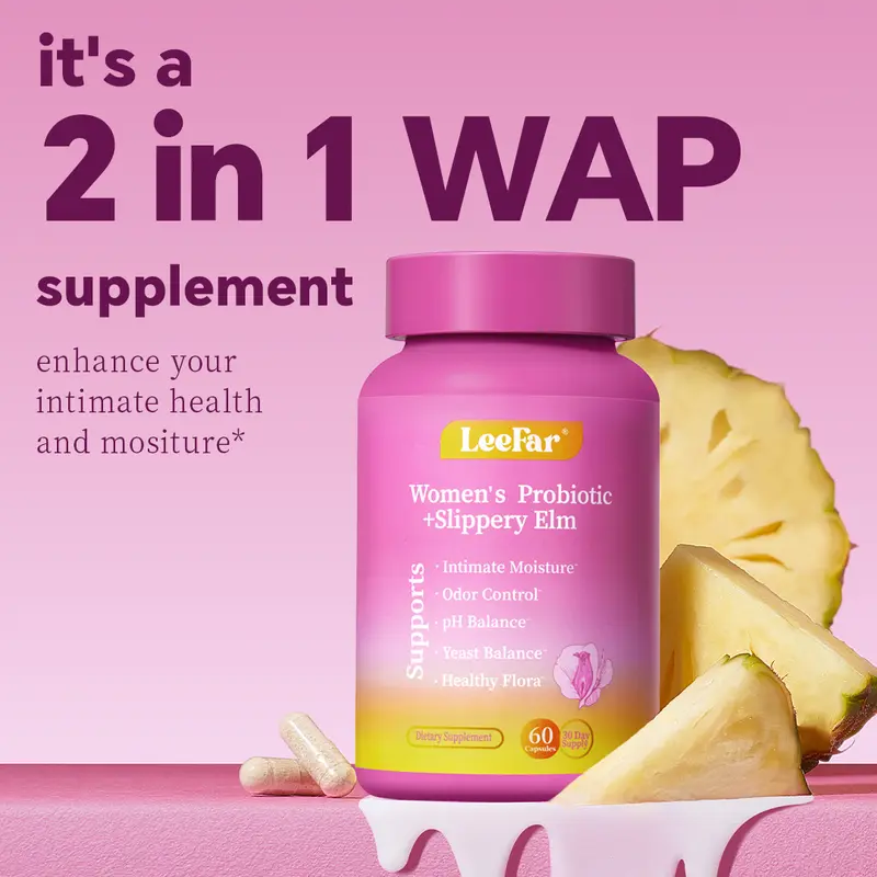 Leefar Her Juicy Feminine Probiotics Capsules – All-In-One Formula with Slippery Elm, Prebiotics & Probiotic Blend for Women'S Ph Balance & Dryness– 60 Capsules