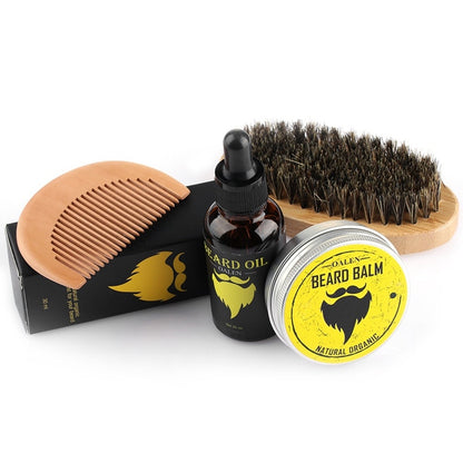 Beard Care Kit with Balm, Oil, Comb & Brush