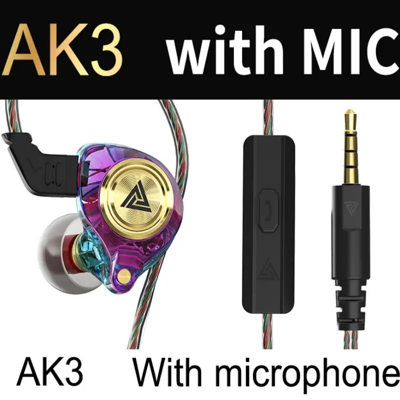 Qkz AK3 Portable Wired In-Ear Headphones with Microphone - Hi-Fi Sound, Deep Bass, Noise Cancelling, Transparent Design, Ideal for Gaming and Audio, Perfect Gift for Gamers