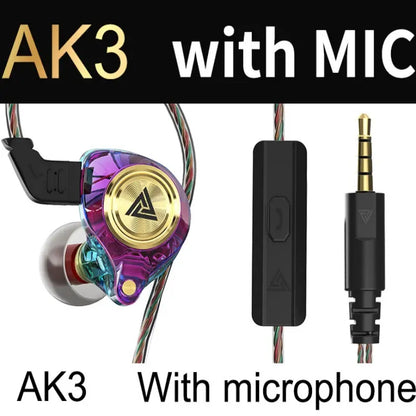 Qkz AK3 Portable Wired In-Ear Headphones with Microphone - Hi-Fi Sound, Deep Bass, Noise Cancelling, Transparent Design, Ideal for Gaming and Audio, Perfect Gift for Gamers
