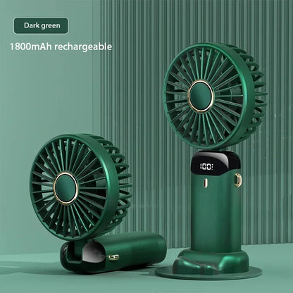 Foldable Neck Hanging Mini Fan, Portable 5 Speed USB Rechargeable Handheld Fan with Display Screen Phone Stand, 1800mAh