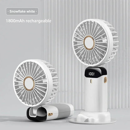 Foldable Neck Hanging Mini Fan, Portable 5 Speed USB Rechargeable Handheld Fan with Display Screen Phone Stand, 1800mAh