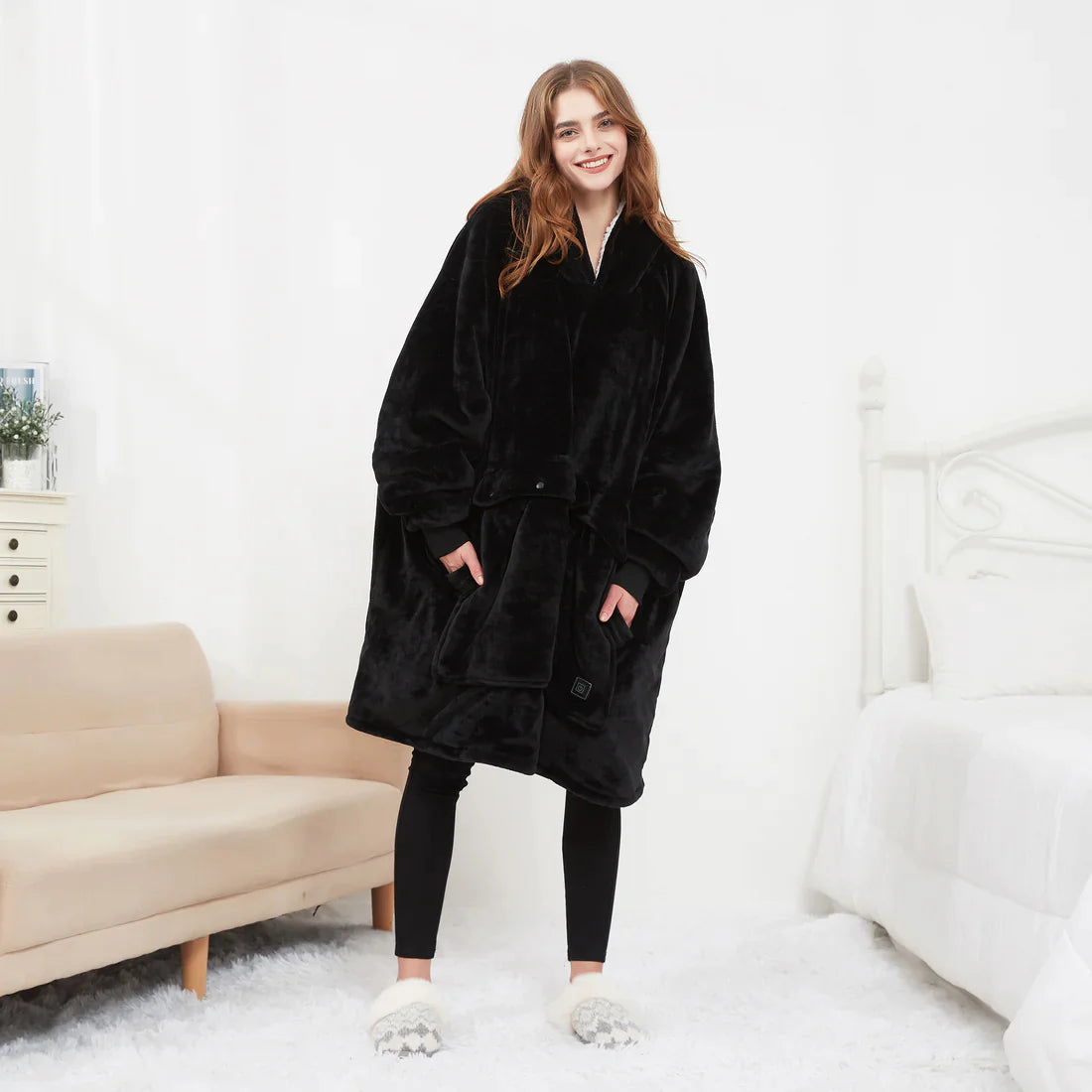Heated Hoodie Blanket with Hood & Pockets